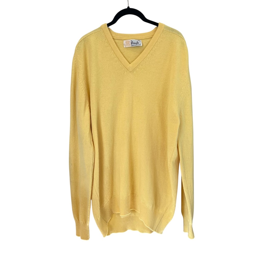 Pringle of Scotland Yellow Lambswool VNeck Sweater Mens 46 Vintage Made Scotland
